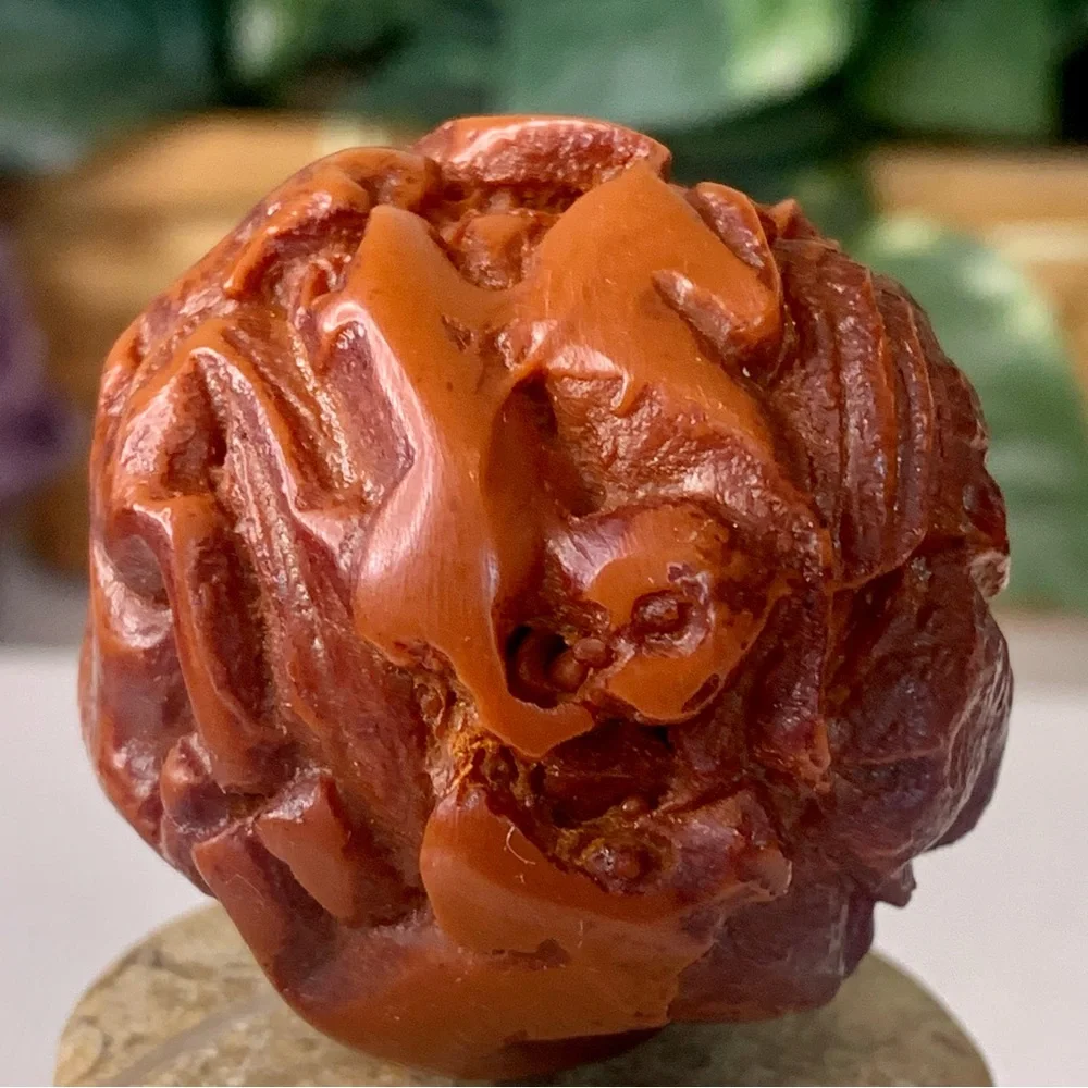 Faux Red Amber Carved Chinese Zodiac Ball 12 Animals Vintage Figurine Carving